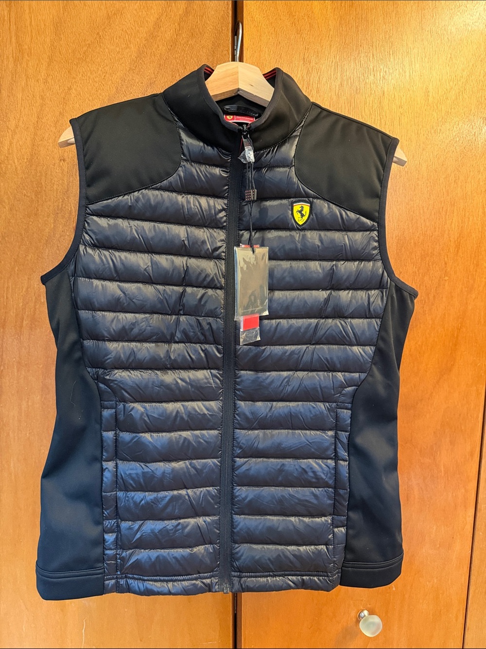 Ferrari Black Goose Down Quilted Vest with Shield Emblem